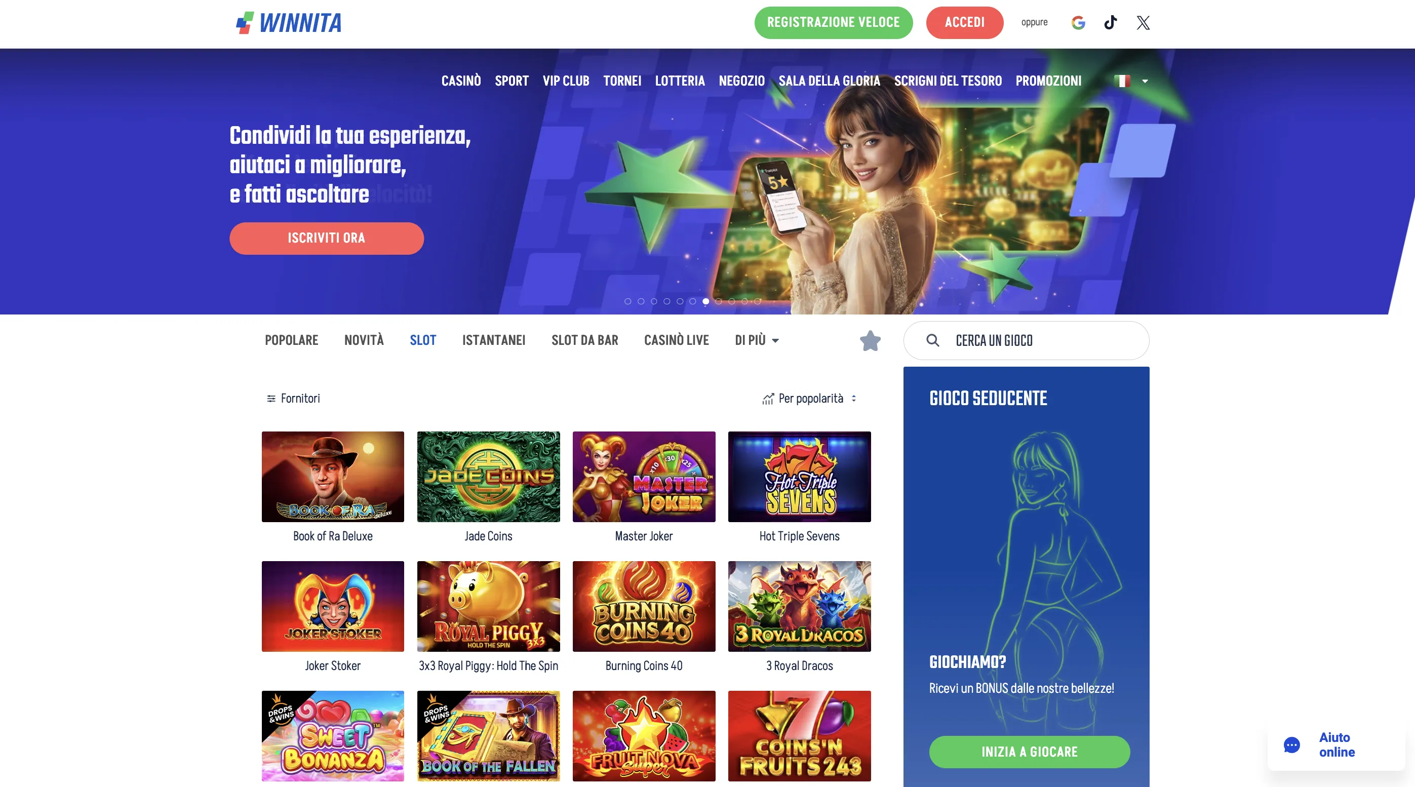 Winnita App: accesso a slot e casinò live su mobile